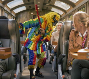 Enjoy a colorful show on board in the Vistadome Train to Machu Picchu